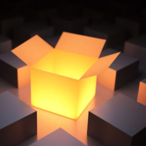 Unique luminous opened box. 3d render